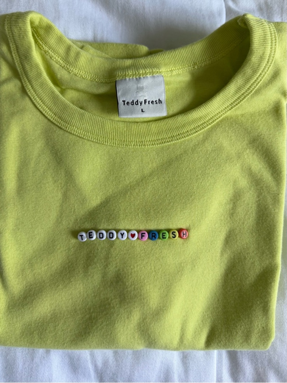 Teddy Fresh Neon Yellow Logo Tee with Bead-Style Letters